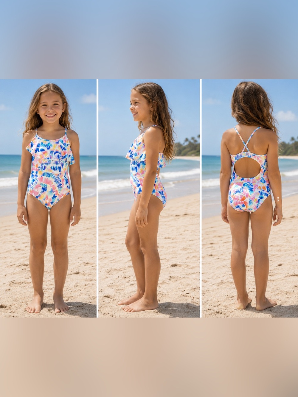 Arizona Jean Co Girls 7/8 Ruffle One Piece Swimsuit Tropical Print NWOT